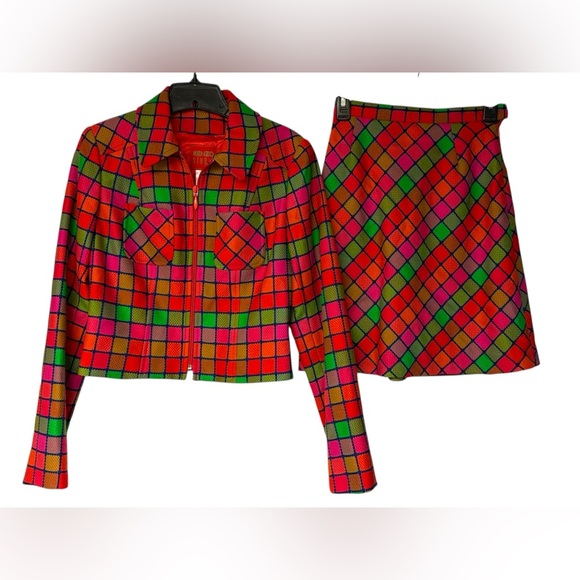 Kenzo Studio Wool Plaid Jacket & Skirt Set Multicolor 2-Pc Suit Size 4 France